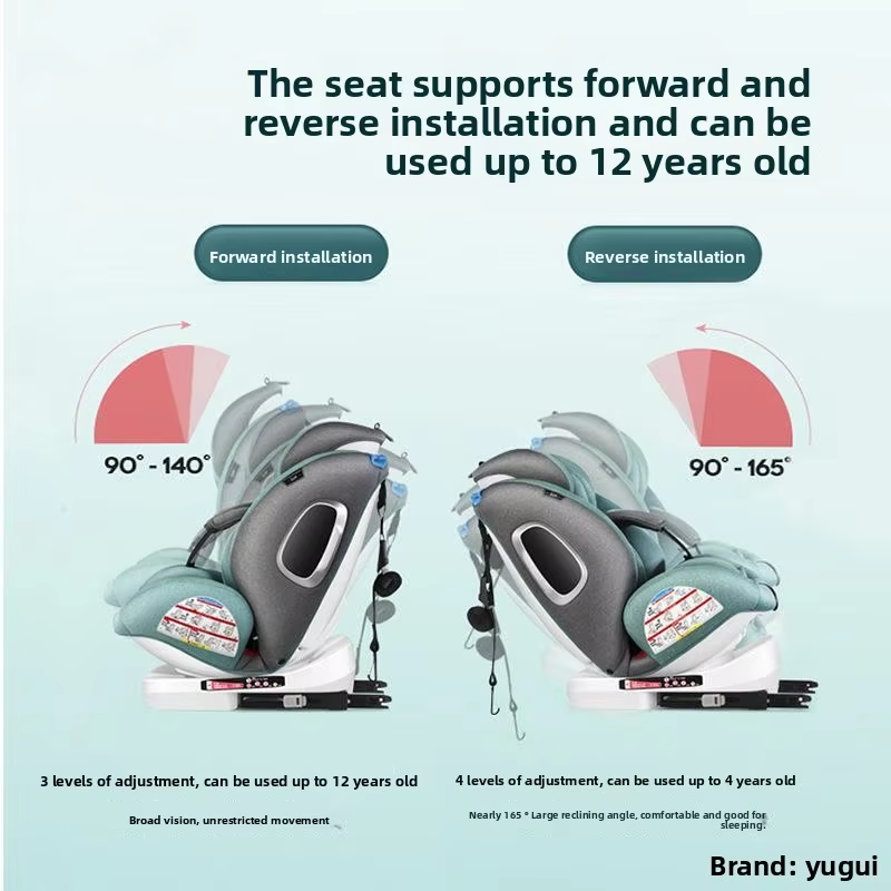 360-degree Rotating Integrated Fixed Child Car Safety Seat, with Adjustable Inclination Angle