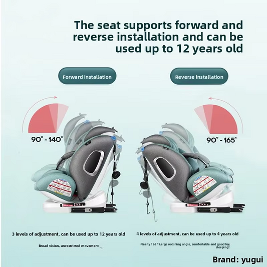 360-degree Rotating Integrated Fixed Child Car Safety Seat, with Adjustable Inclination Angle